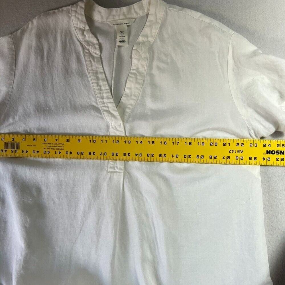 H&H Tunic Dress Womens Medium White V-Neck Linen Blend Curved Hem - Picture 6 of 10